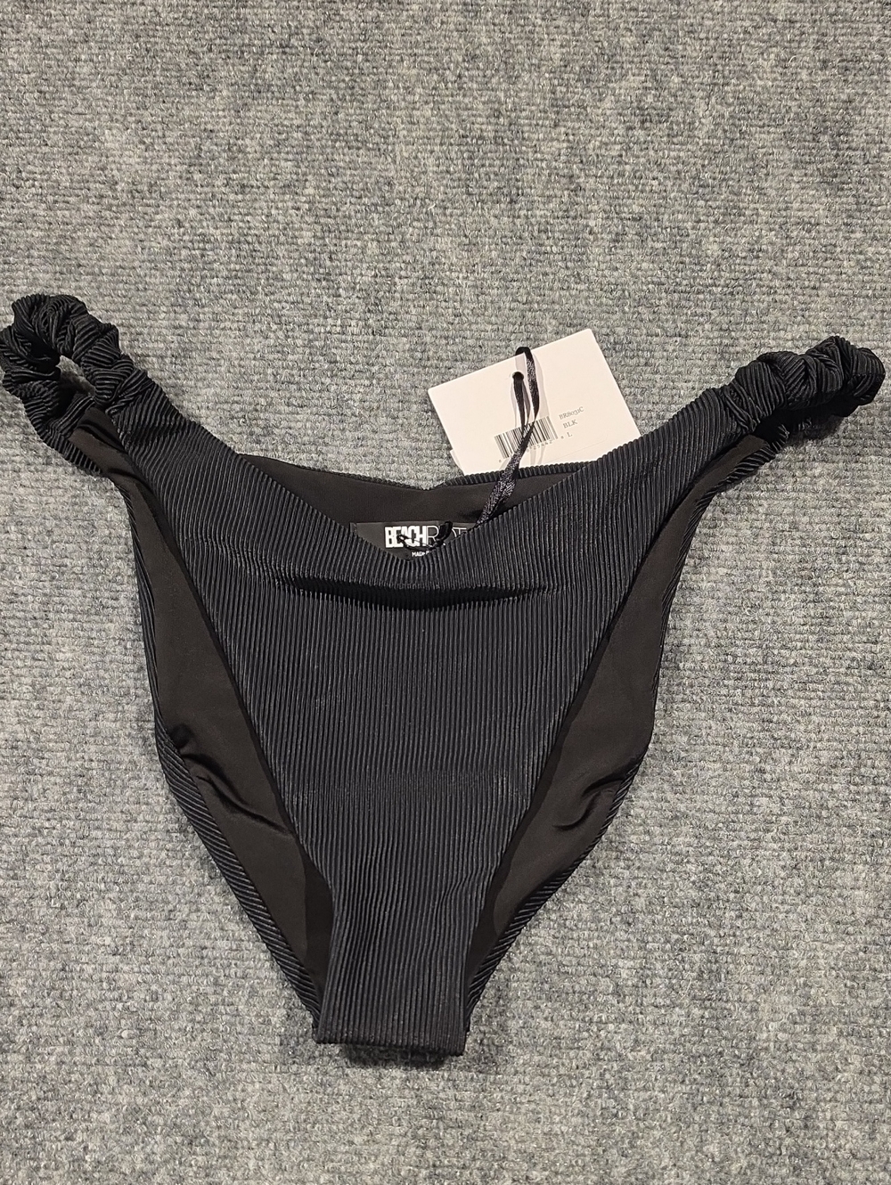 Beach Riot Black Ribbed High-Waist Bikini Bottom Large